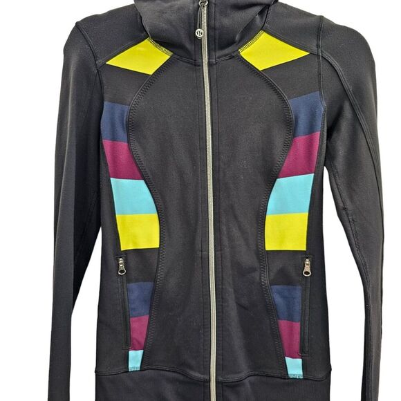 lululemon athletica Jackets & Blazers - Lululemon Jacket Womens 2 Nice Asana Black Yellow Full Zip Athletic Stretch Yoga